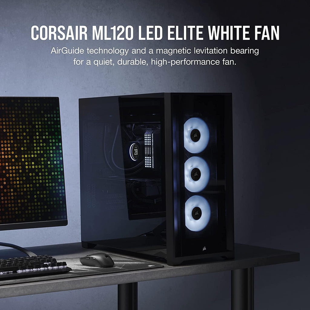 CORSAIR ML120 LED Elite, 120mm Magnetic Levitation White LED Fan with AirGuide, Single Pack, Black