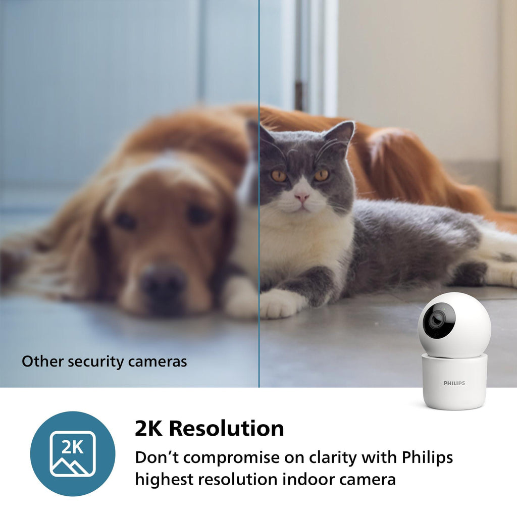 PHILIPS 3MP Wi-Fi Indoor 360 Degree Security Camera | CCTV for Home | 2K(1296p) Resolution, Pan Tilt Zoom, 2-Way Talk, Motion & Sound Detection | HSP3500 White