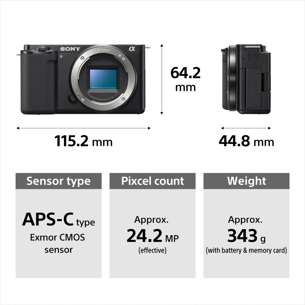 Sony Alpha ZV-E10L 24.2 Mega Pixel Interchangeable-Lens Mirrorless vlog Optical zoom Camera with 16-50mm Lens,for Creators(APS-C Sensor,Advanced Autofocus,Clear Audio,4K Movie Recording)-Black,Compact