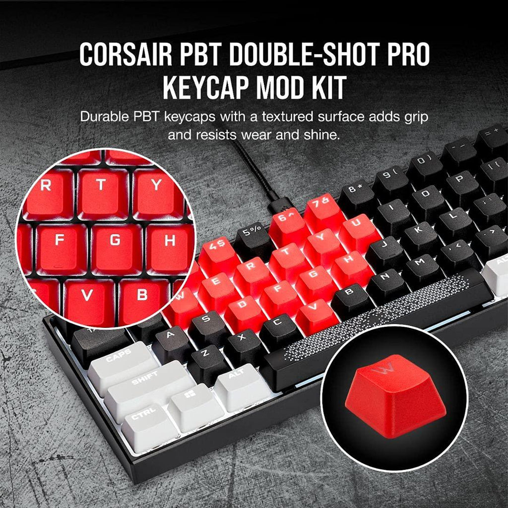 Corsair PBT Double-Shot PRO Keycap Mod Kit – Double-Shot PBT Keycaps – Origin Red – Standard Bottom Row – Textured Surface – 1.5mm-Thick Walls – O-Ring Dampeners (CH-9911020-NA)