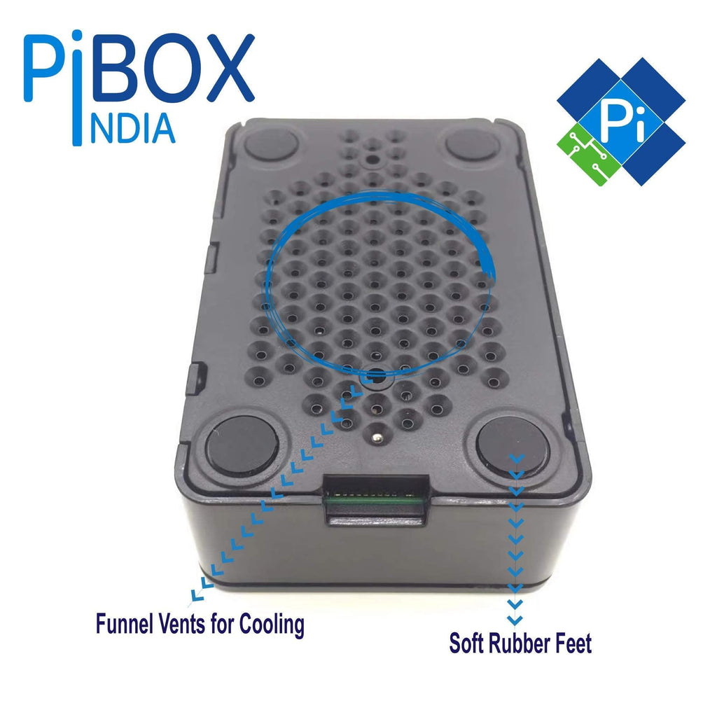 PiBOX India Raspberry Pi 4 Case with Fan Dual Speed 2GB, 4GB, 8GB Black, with air Vents, with High and Low Speed Option Fan Modular Design, Pi 4B, Pi 4,Camera and Ports ABS (Black)