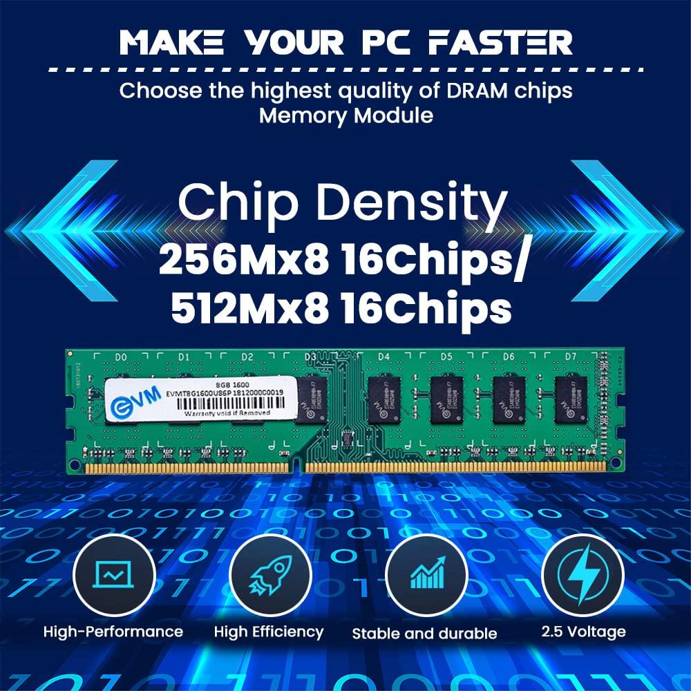 EVM 8GB DDR3 Desktop RAM 1600MHz Long-DIMM Memory - High-Speed Performance, Low Voltage Requirement - 10 Year Warranty (EVMT8G1600U86P)