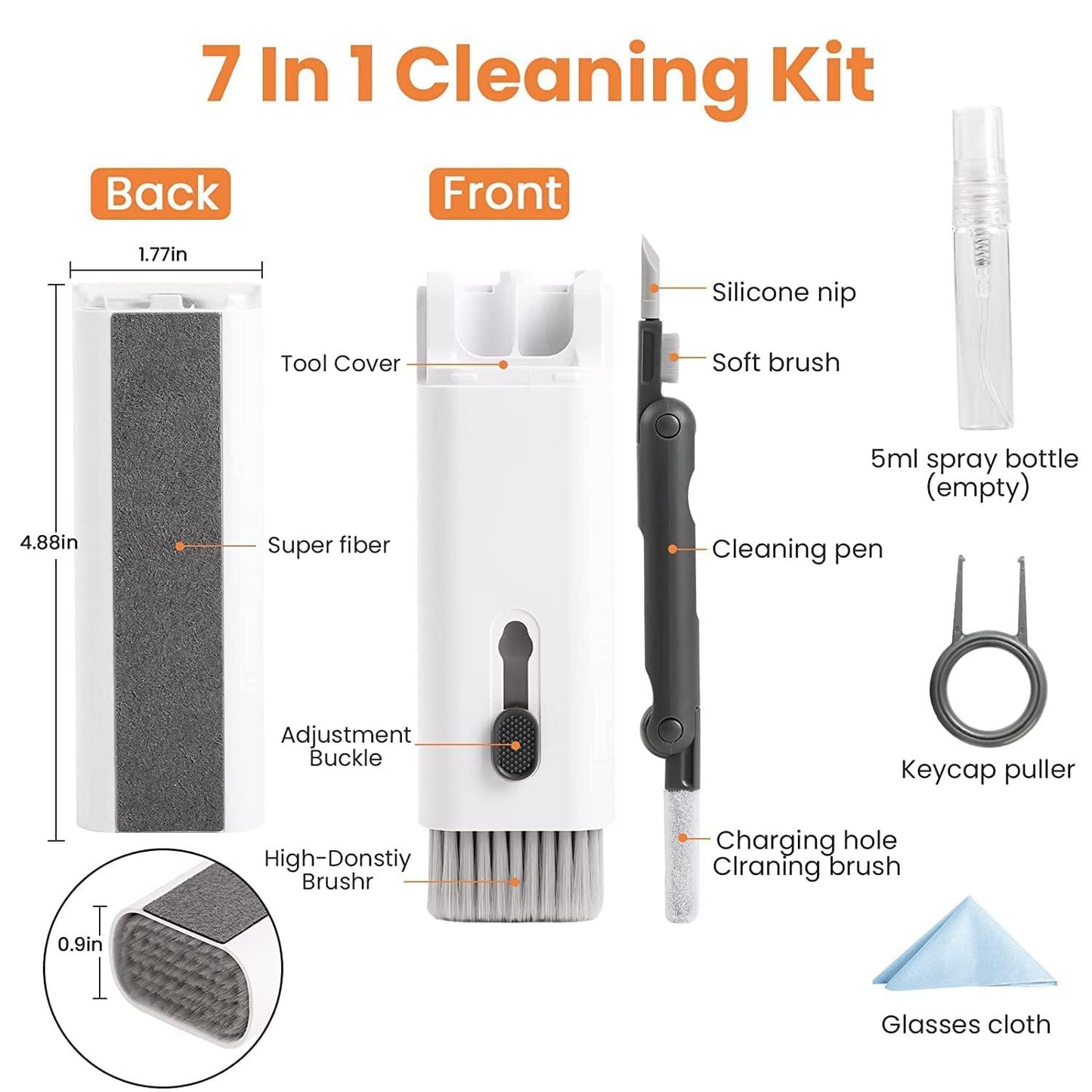 TSEB ENTERPRISE 7 in 1 Electronic Cleaner kit, Cleaning Kit for Monitor Keyboard Airpods, Screen Dust Brush Including Soft Sweep, Swipe, Airpod Cleaner Pen, Key Puller and Spray Bottle(Multi)