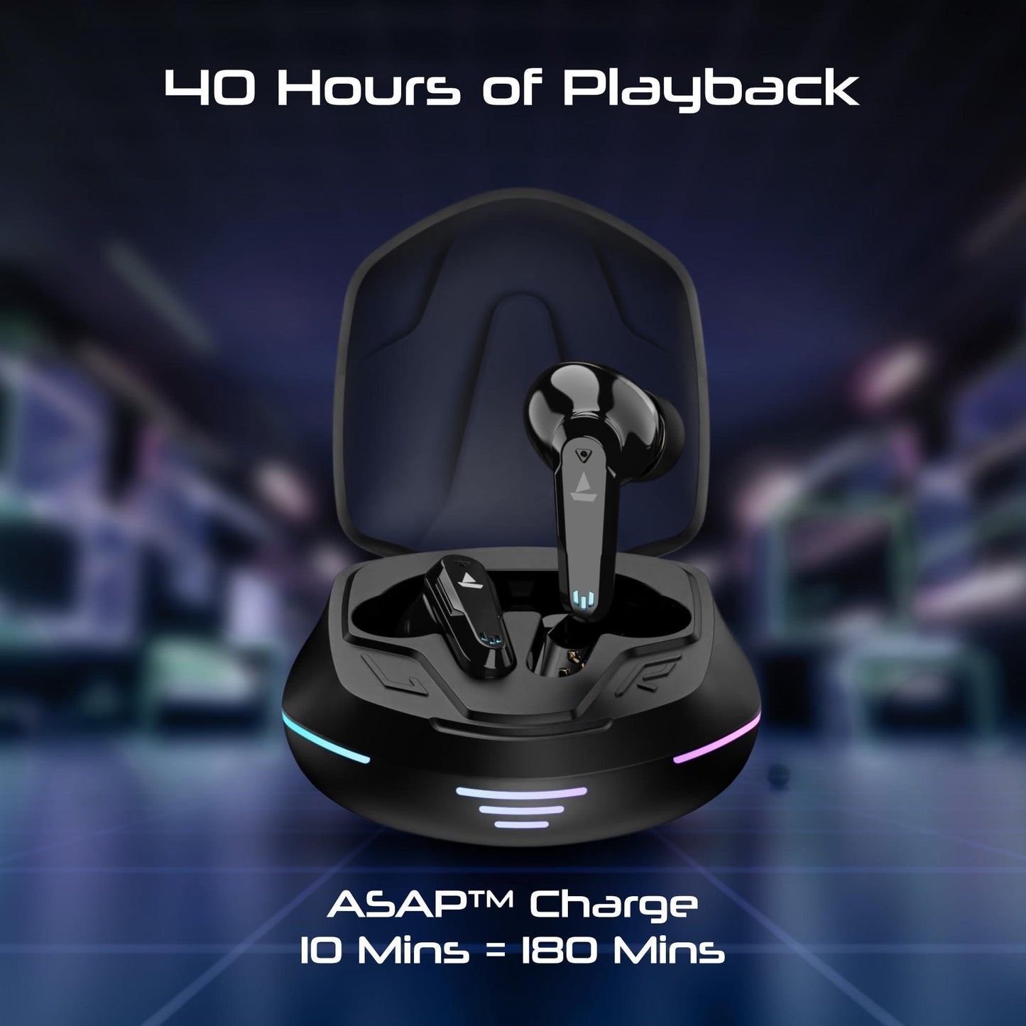 boAt Immortal 181 TWS Gaming in Ear Earbuds with Up to 40 Hrs Playtime,Quad Mics with Enx Tech,Beast Mode with 40Ms Latency,ASAP Charge,Ipx4,Iwp, RGB Led Lights, Btv5.3(Black Sabre) - Triveni World