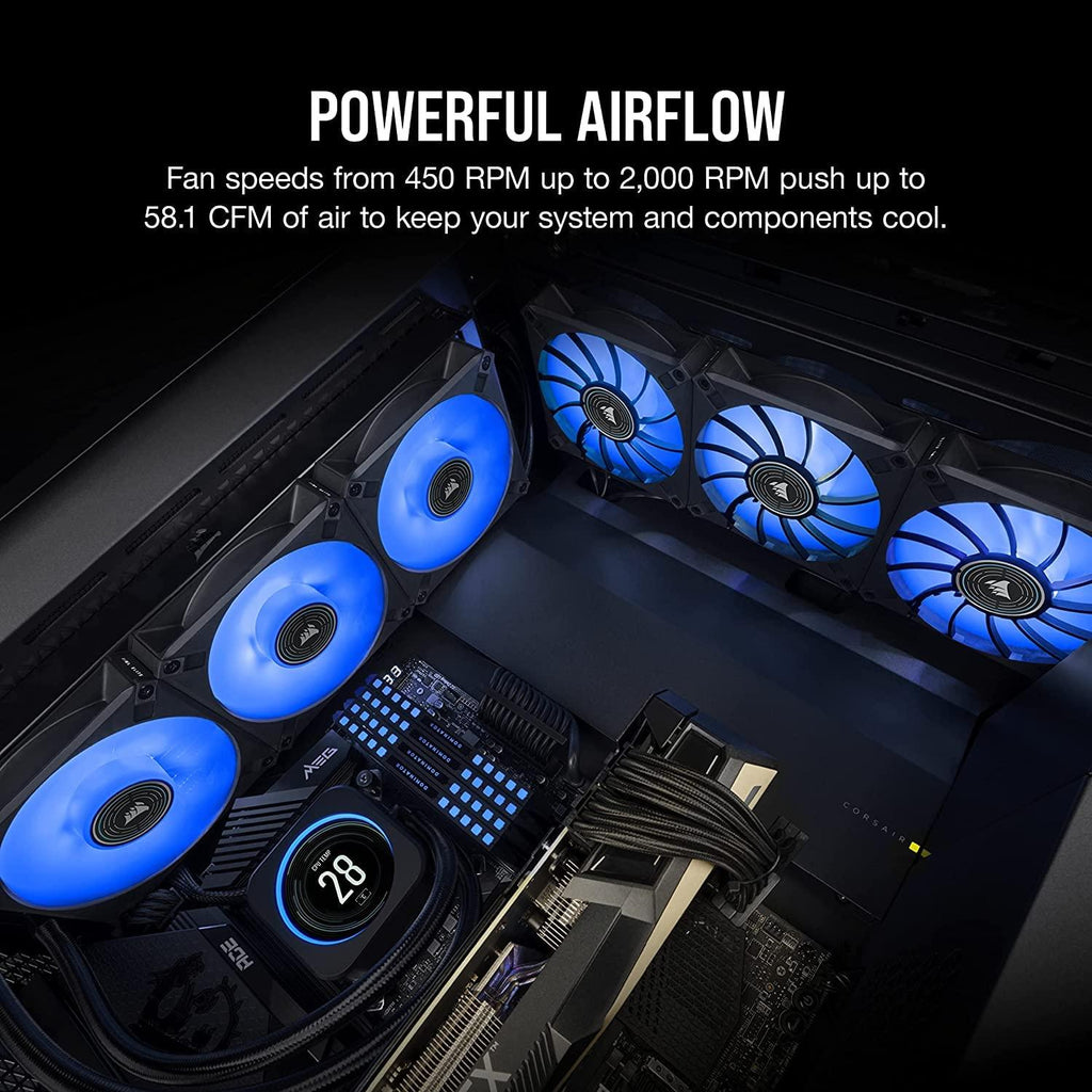 CORSAIR ML120 LED Elite, 120mm Magnetic Levitation Blue LED Fan with AirGuide, Single Pack, Black