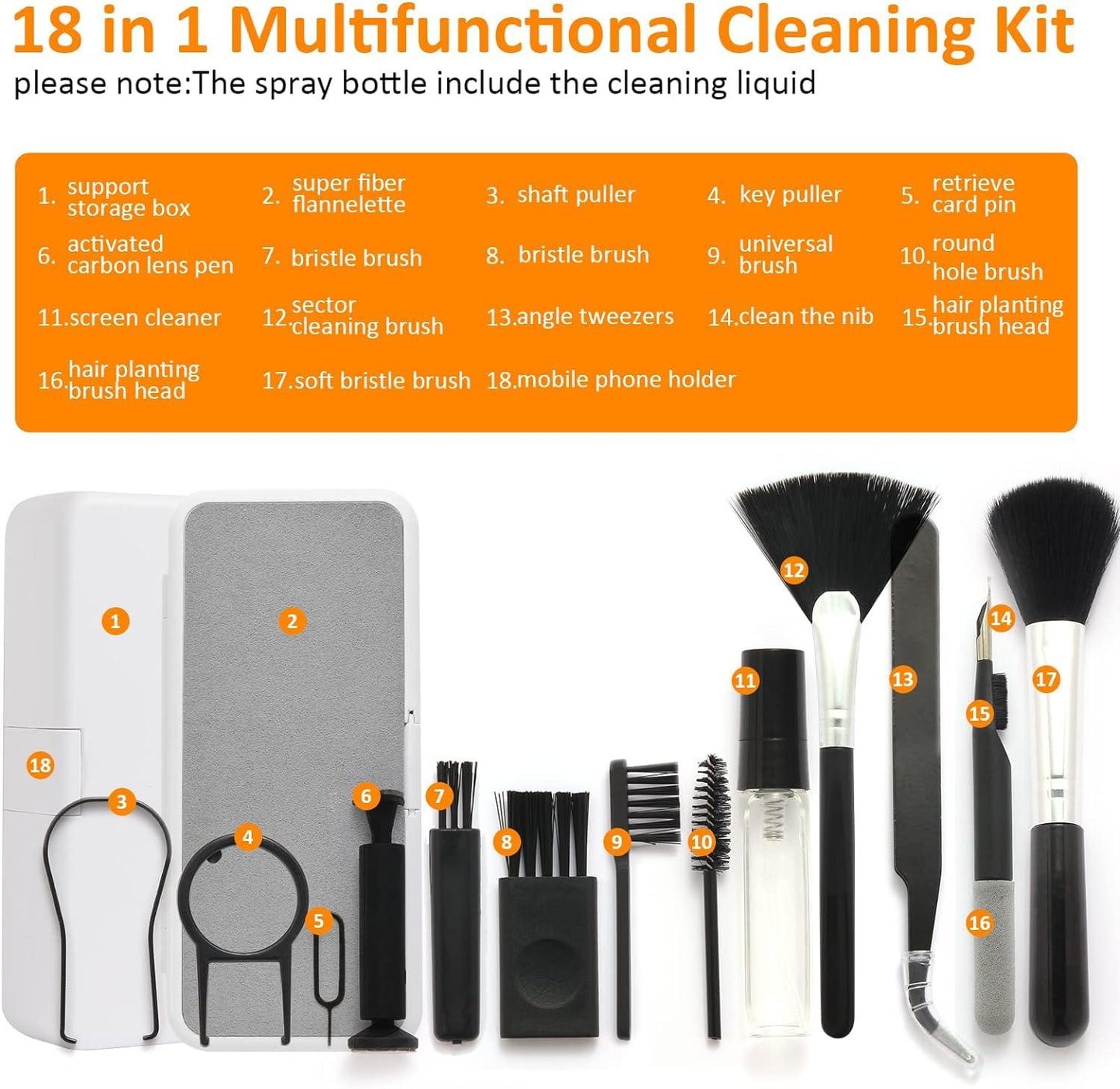 JICOOT 18 in 1 Electronic Cleaner Kit with 3 in 1 Cleaning Pen,Laptop Screen Keyboard Cleaning Kit,Computer Cleaning Kit, 18-in-1 Cleaning Kit for Gadgets, Airpods, Mobile, Tablet, Laptop, Computer