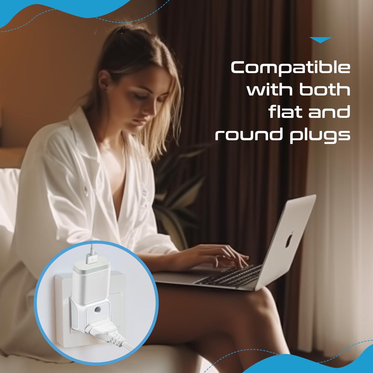 Ceptics 3 Pin Multi Plug Socket, Type D Multiple Plug Socket, 2 in 1 Plug Extension Socket - Dual Inputs for Computer, PC, Laptop, Phone - CE, RoHS - Lifetime Limited Warranty