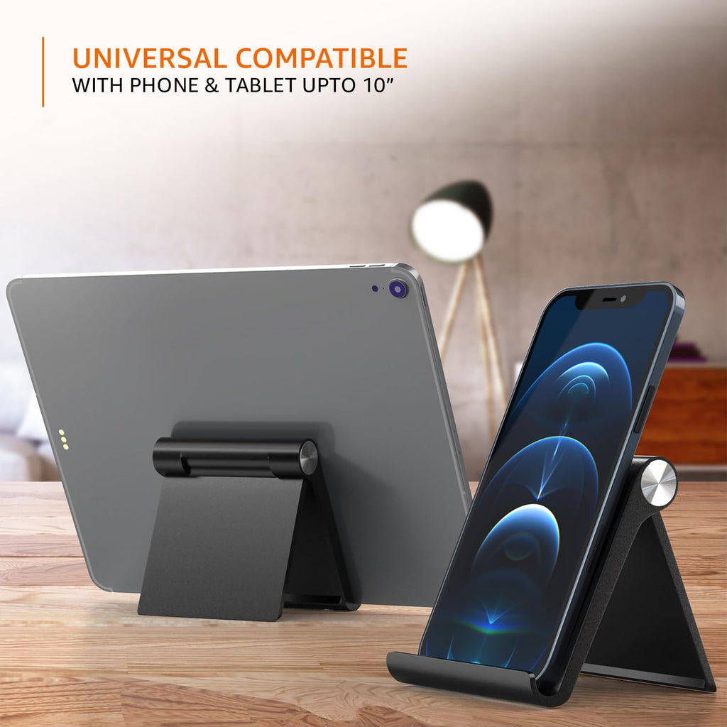 amazon basics Multi Angle Desktop Foldable Stand Tablet/Mobile Stand Holder for iPhone, Android, Samsung, OnePlus, Xiaomi, Smartphones. Portable, for Your Bed,Home, Office, Home (Black)