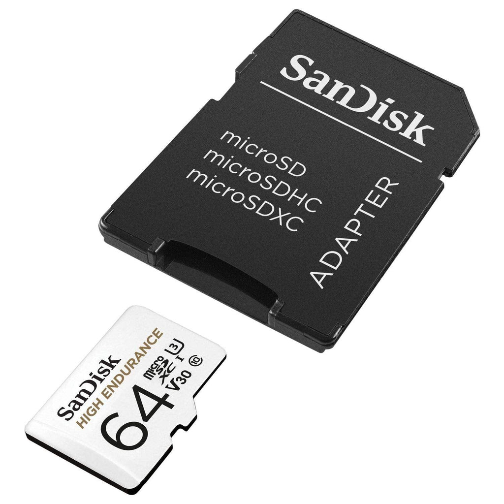 SanDisk 64GB High Endurance Video MicroSDXC Card with Adapter for Dash Cam and Home Monitoring Surveillance Systems - C10, U3, V30, 4K UHD, Micro SD Card - SDSQQNR-064G-GN6IA