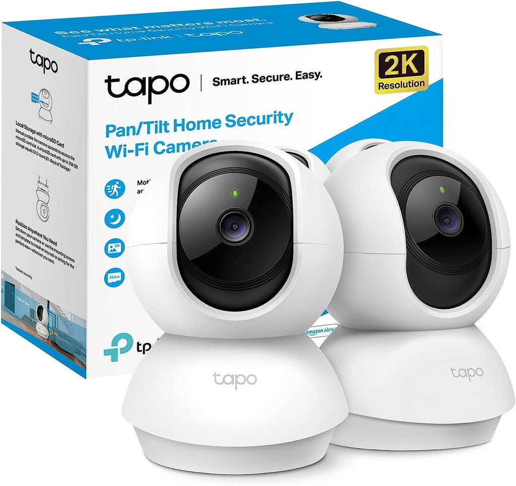 Tapo TP-Link C210P2 360° 3MP 2K 2304 Full HD 1296P Video Pan/Tilt Smart Wi-Fi Security Camera | Alexa Enabled | 2-Way Audio| Night Vision| Motion Detection | Indoor CCTV | Pack of 2,White