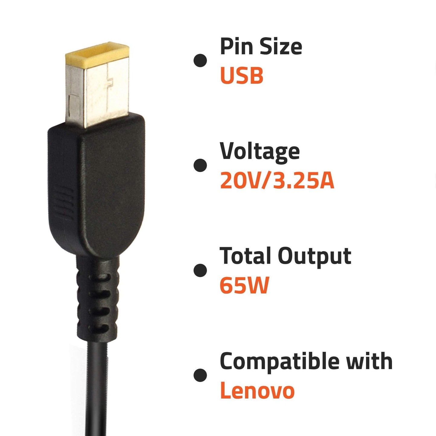 Artis AR0506 65Watt Laptop Charger/Adapter with Power Cord Compatible with Lenovo Laptops (20V/3.25A, 65Watt) (USB Pin) (BIS Certified)