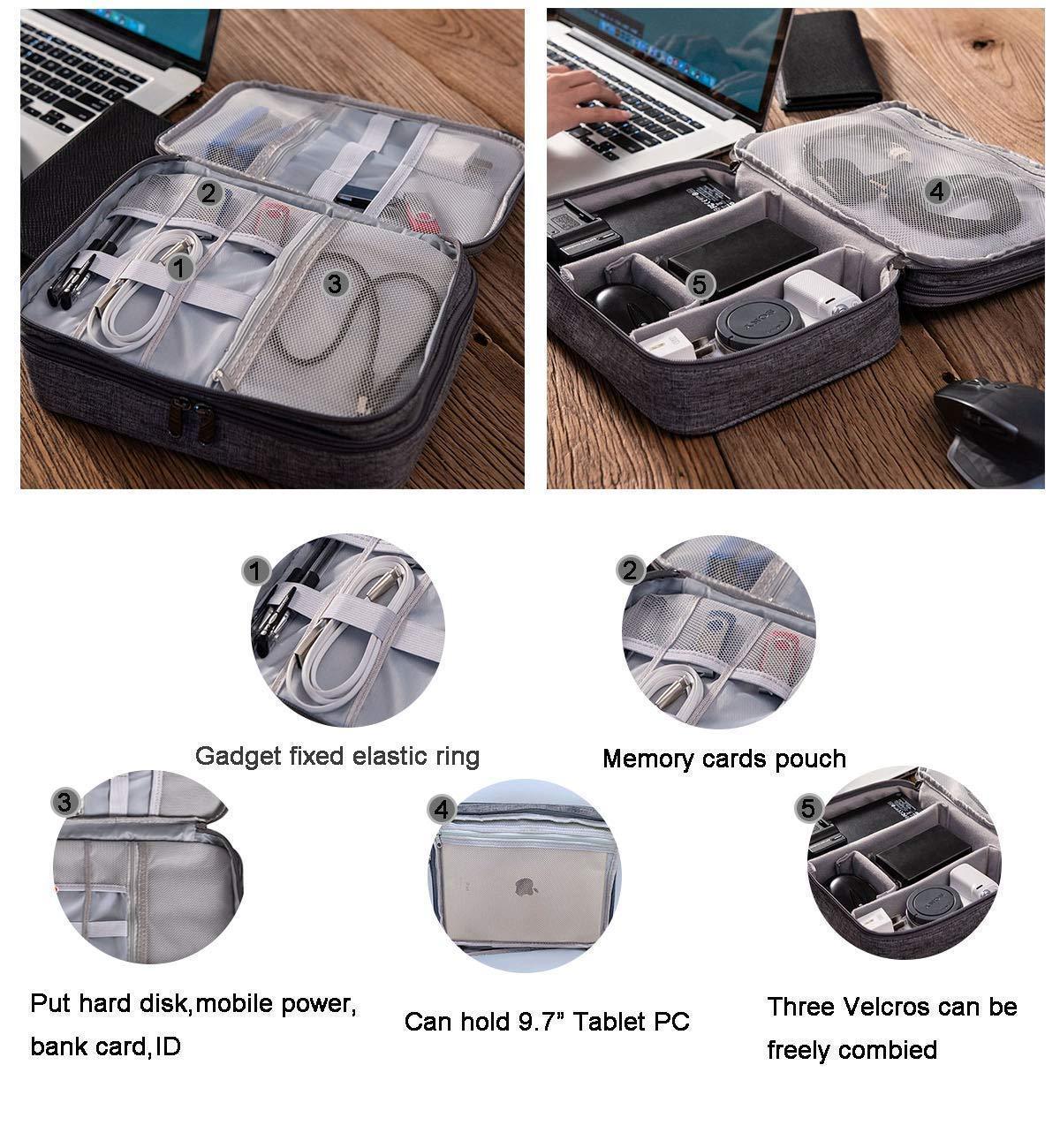 Seagull Flight of Fashion Double Layer Electronic Gadget Organizer Case, Cable Organizer Bag for Accessories with Mobile Stand - 27 X 20 X 9 Cm - Grey - Model 1