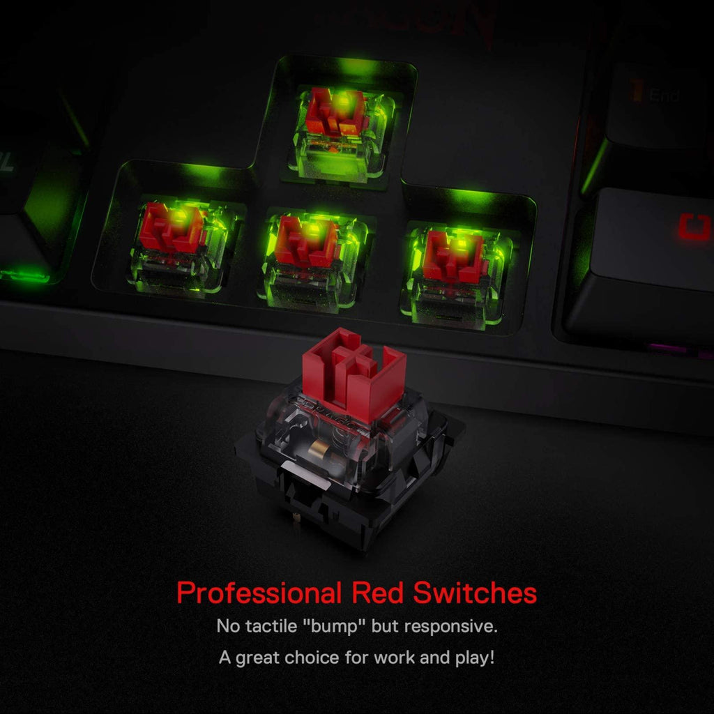 Redragon SU-RARA K582 RGB LED Backlit Mechanical Gaming Wired Keyboard with 104 Keys-Linear and Quiet-Red Switch, Black