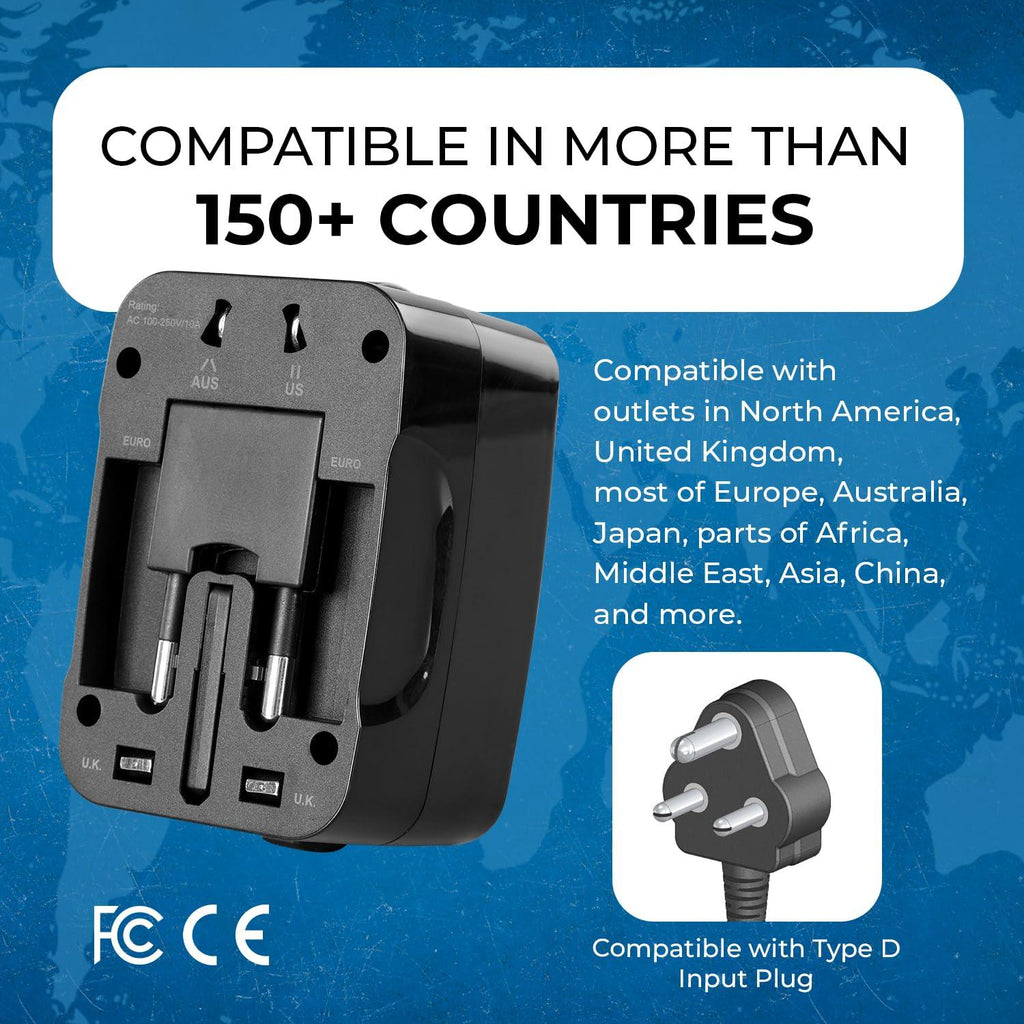 Orei Universal Travel Adapter - 3 in 1 Worldwide Travel Adapter with Dual USB - Universal Socket with 2X USB-A 2.4A - Travel Adapter for US, Europe & More - 3 Year Warranty