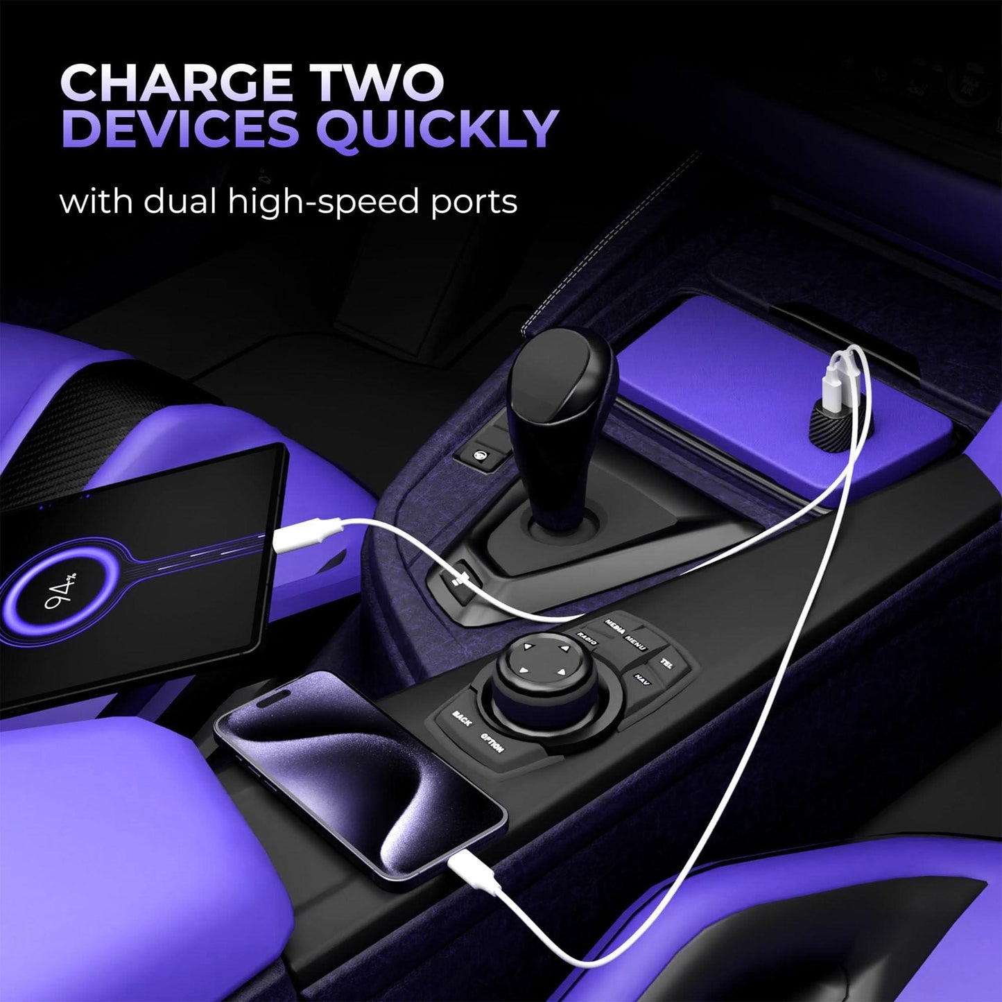 DR VAKU® BROTVOLT 66W Car Charger Dual Port Output Fast Charging Type C PD 33W USB Car Mobile Charger Adapter for iPhone 16/15/14/13 All Series, Tablets, Laptop & Android Smartphones- Black