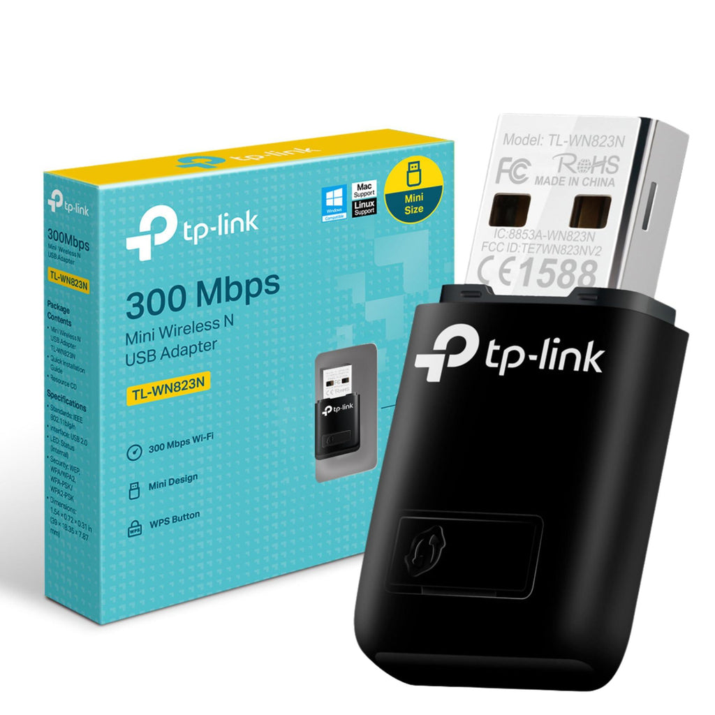 TP-LINK WiFi Dongle 300 Mbps Mini Wireless Network USB Wi-Fi Adapter for PC Desktop Laptop(Supports Windows 11/10/8.1/8/7/XP, Mac OS 10.9-10.15 and Linux, WPS, Soft AP Mode, USB 2.0) (TL-WN823N),Black