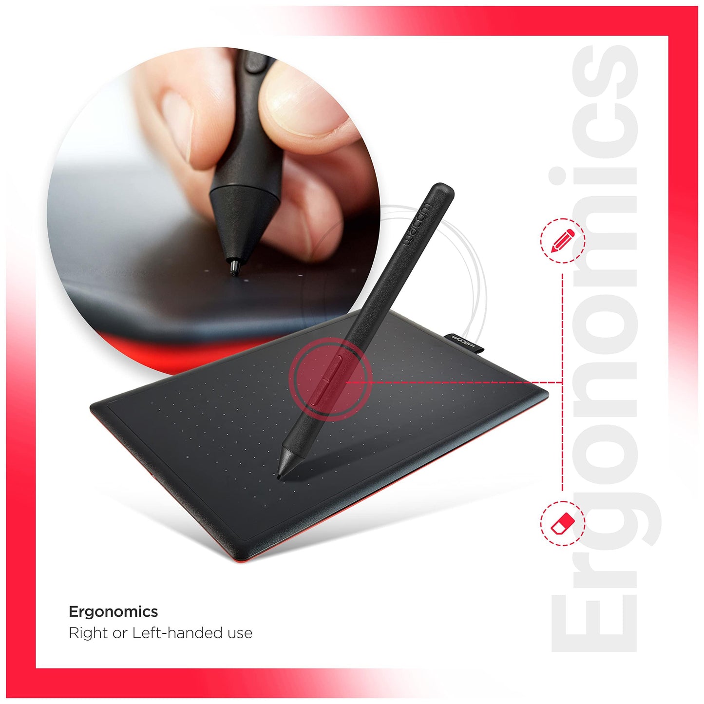 Wacom CTL-672/K0-CX Medium 8.5-inch x 5.3-inch Graphic Tablet (Red and Black)