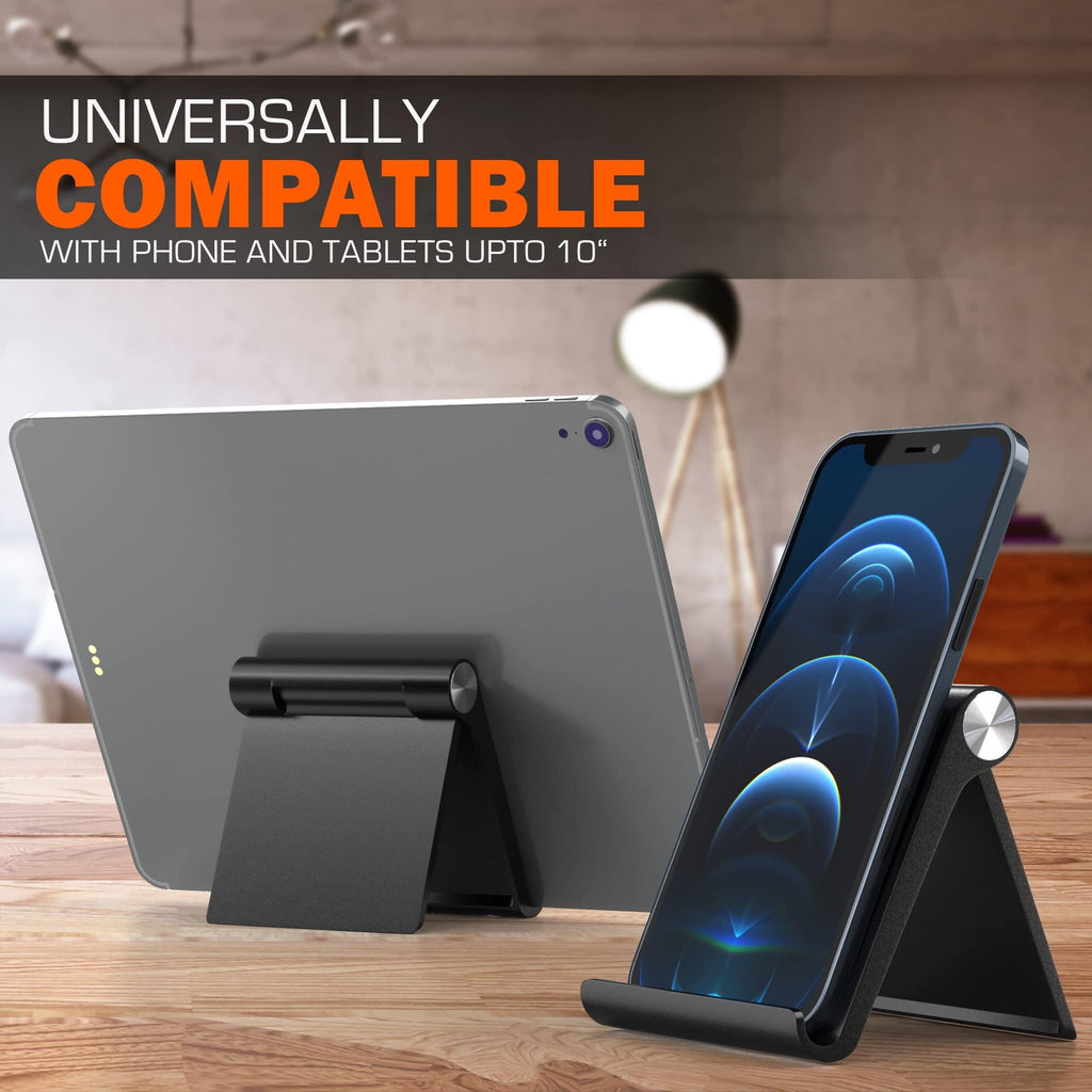 Elv Foldable, Portable, Tablet/Phone Stand. Compatible Phone Holder for iPhone, Android, Samsung, OnePlus, Xiaomi, Oppo, Vivo, Asus. Perfect for Bed,Office, Home,Gift and Desktop (Black)