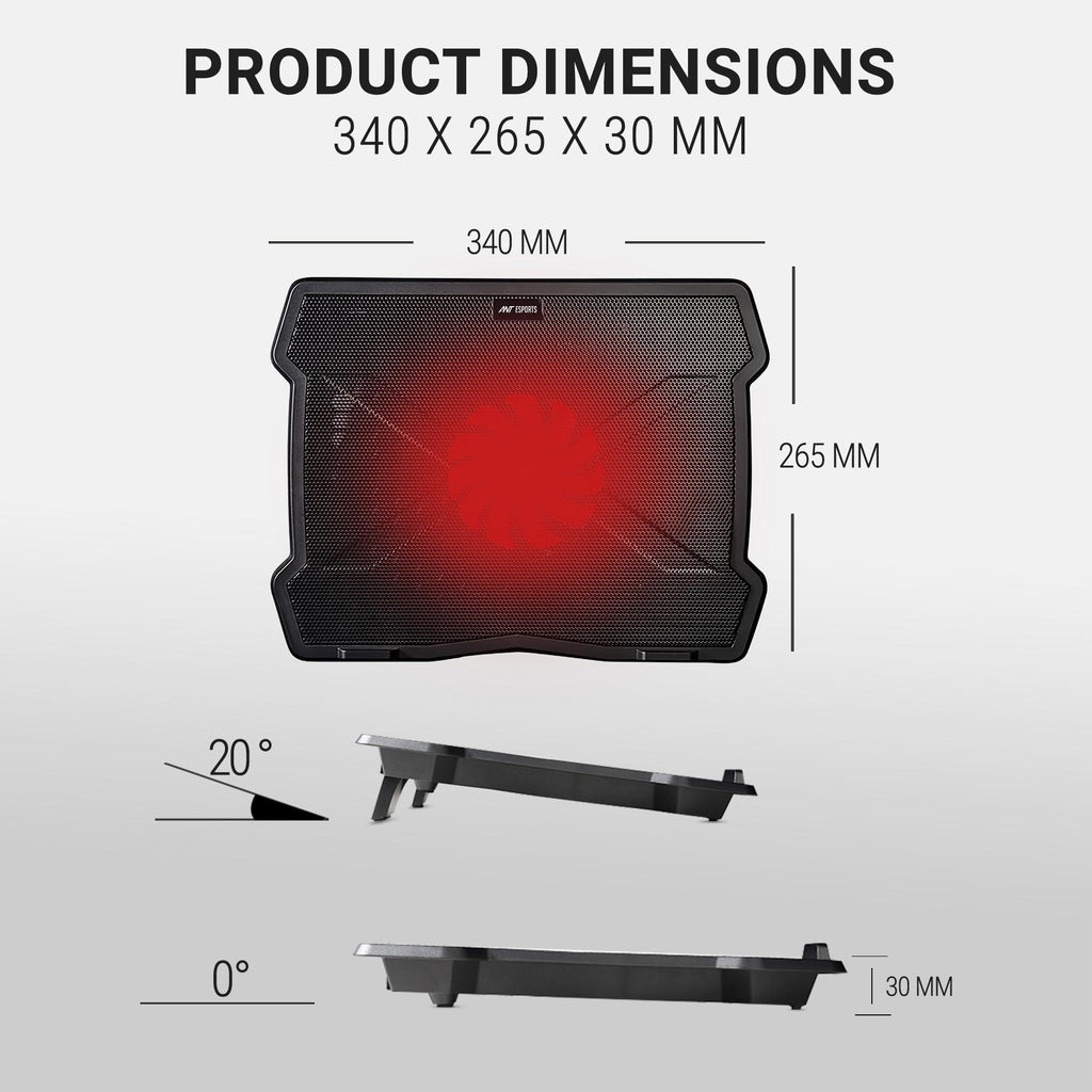 Ant Esports NC130 Ultra Slim and Sturdy Portable Laptop Cooling Pad with 1 * 1 125mm Quiet Red LED,Anti Skid Height Adjustable Stand, 1 USB Ports Supports 10 to 15.6 Inch Laptop