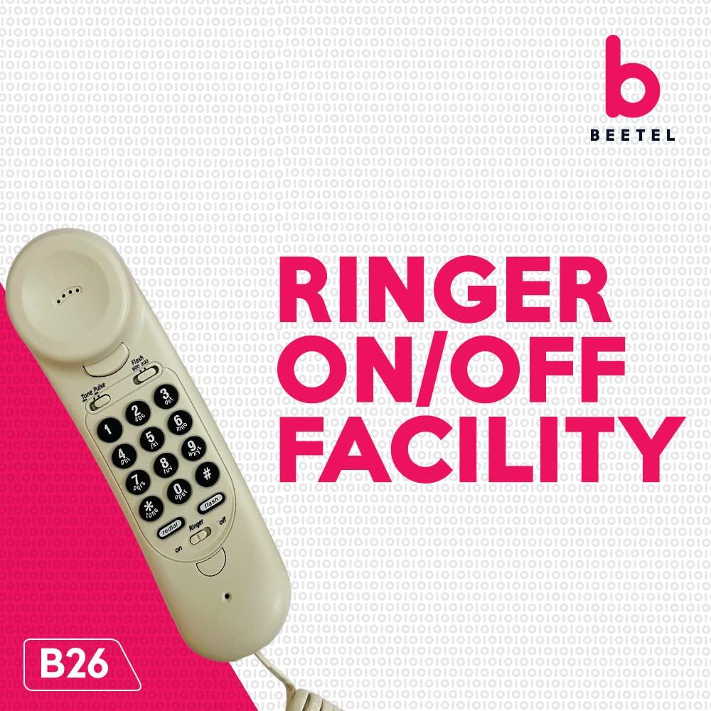 Beetel B26 Corded Slim Landline Phone,Ringer Volume Control,LED Ring Indication,Wall/Desk Mountable,Classic Design,Clear Call Quality,Mute/Pause/Flash/Redial Function (Made in India)(Warm Grey)(B26)