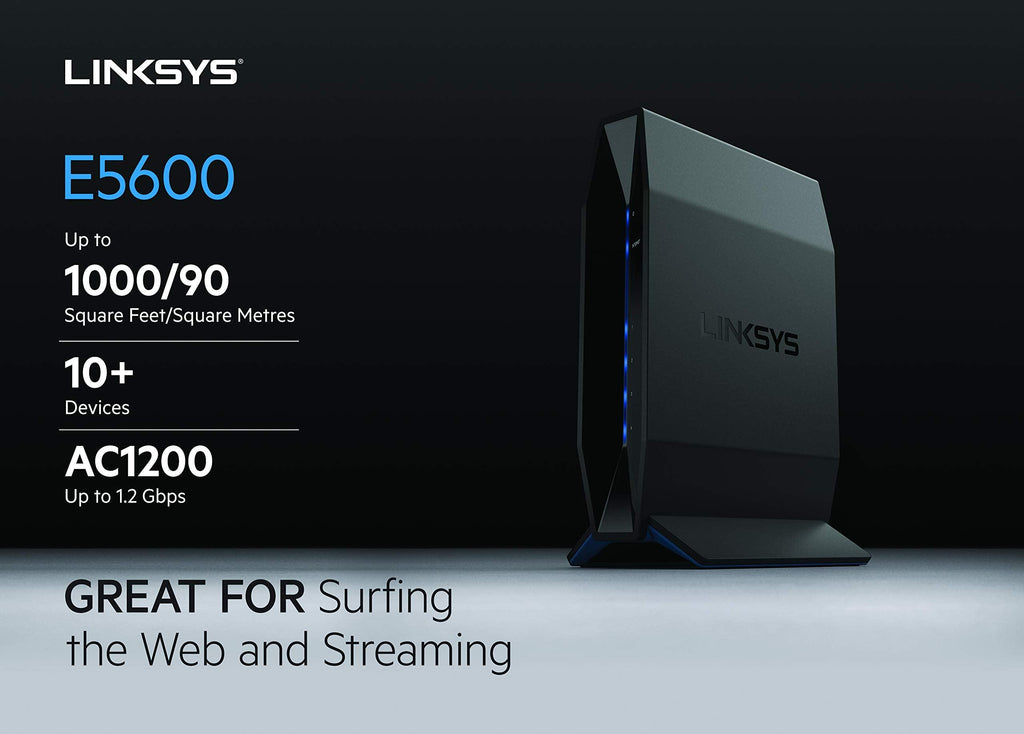 Linksys E5600 AC 1200 Dual-Band (2.4 GHz & 5 GHz) Router with Easy mesh Feature & MU-MIMO,Fast Speeds up to 1.2 Gbps and Coverage up to 1,000 sq ft with Easy Browser Set up & Parental Controls