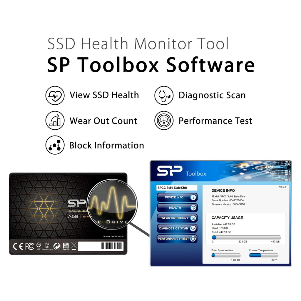 Silicon Power Ace A58 2TB 2.5 Inch SATA III SSD, 3D NAND with SLC Cache, Up to 500MB/s, Internal Solid State Drive for Desktop Laptop Computer