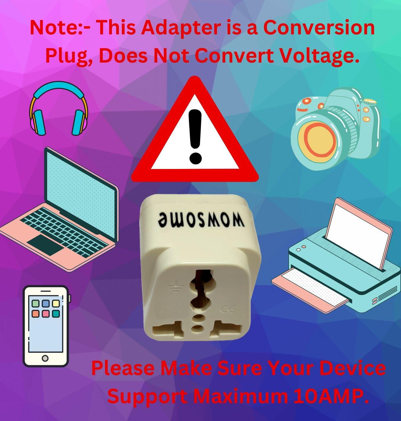 WOWSOME 2 Pin Universal Conversion Plug for India, UK/EU/AU to USA, Canada Travel Adapter (2pcs)