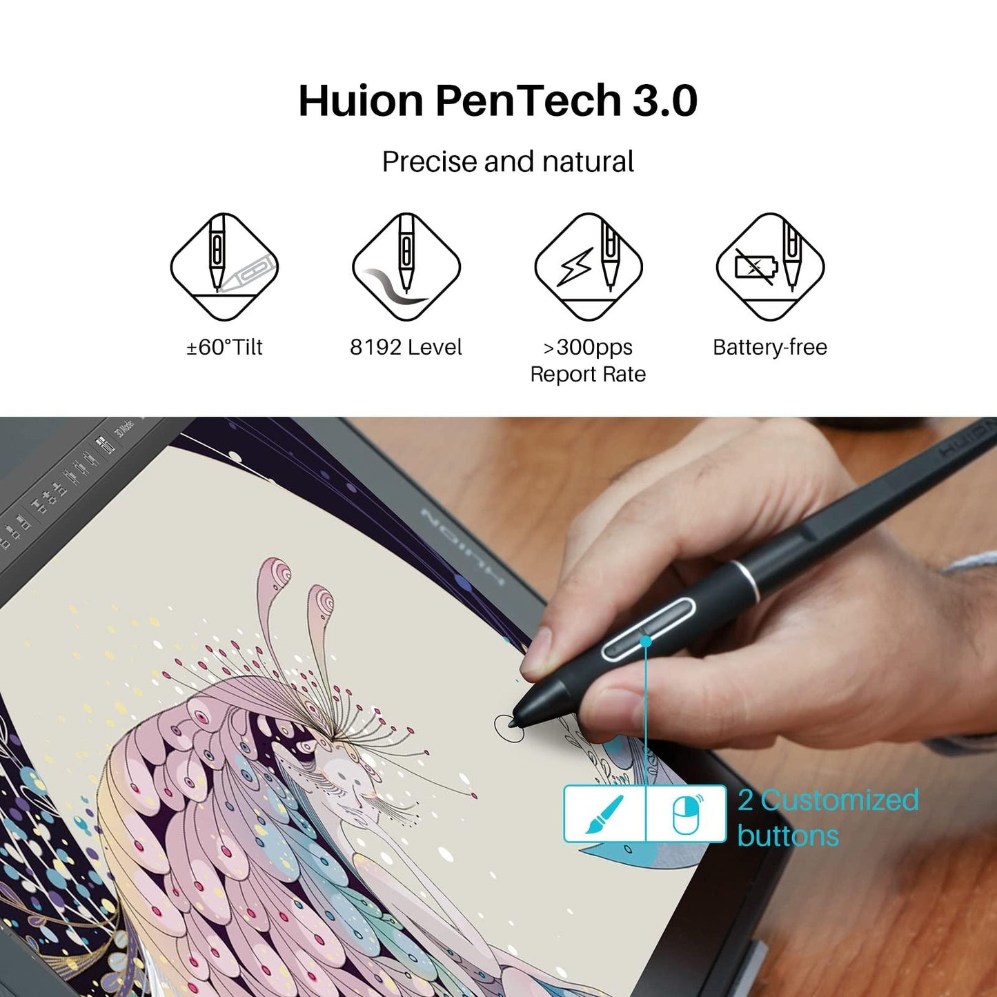 HUION KAMVAS Pro 16 2.5K QHD Drawing Tablet with Screen QLED Full-Laminated Graphics Tablet with Battery-Free Pen, 15.8-inch Digital Art Tablet Compatible with Mac, PC, Android & Linux