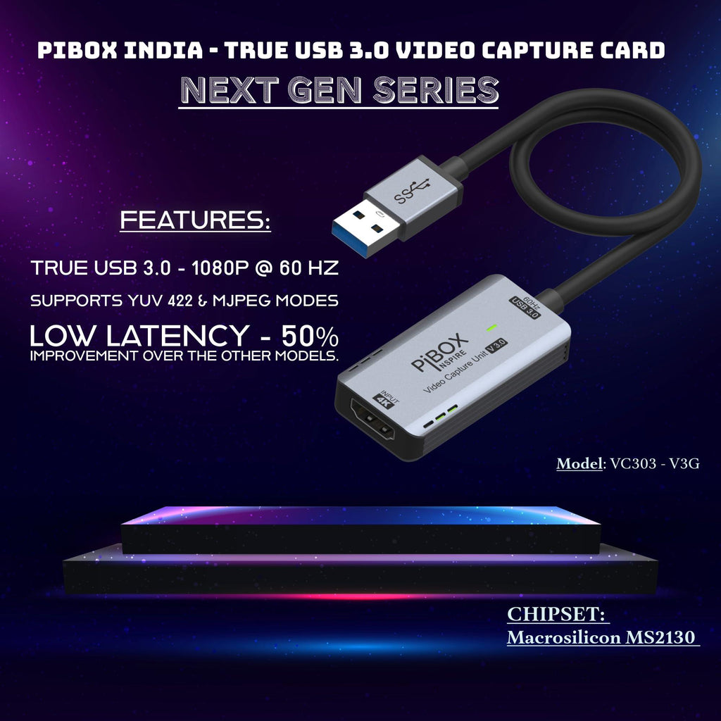 Upgraded Video Capture Card Cable GEN 3 60 FPS, PiBOX INDIA 4K HDMI to USB 3.0 MJPEG YUV Game Capture Device Aluminium Windows Android Mac,HD 1080P 60fps Video Live Streaming Gaming, Teaching - 2024