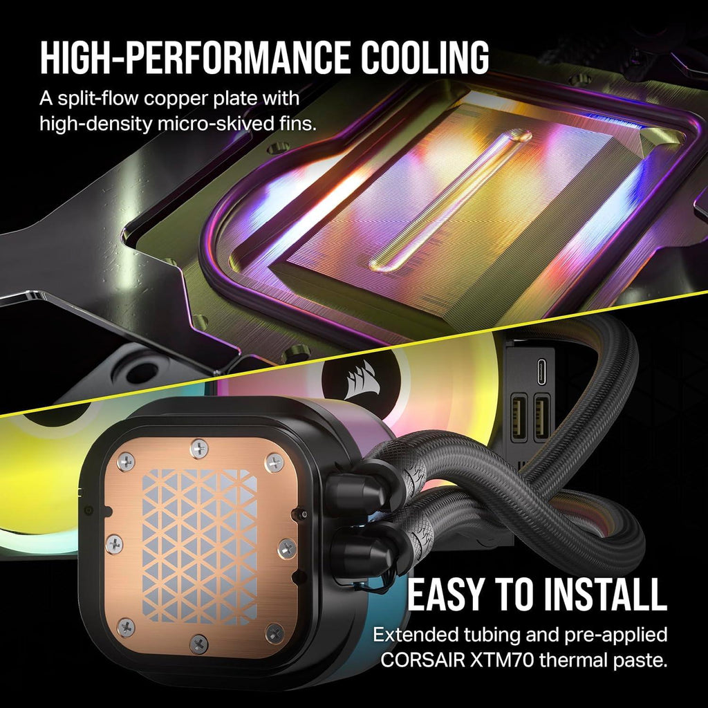 CORSAIR iCUE Link H150i RGB Liquid CPU Cooler - 360mm AIO - QX120 RGB Fans - Fits Intel LGA 1700, AMD® AM5 - iCUE Link System Hub Included - Black