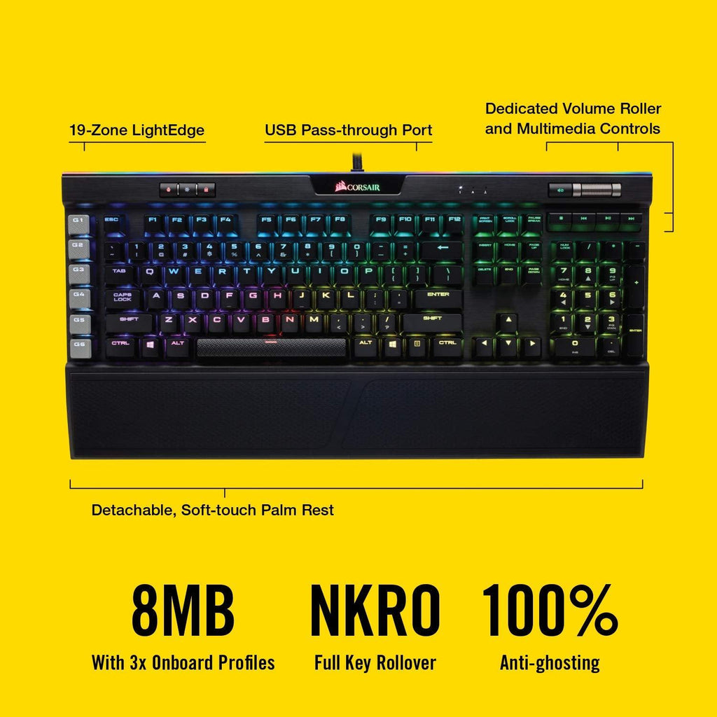 CORSAIR K95 RGB Mechanical Gaming Keyboard-USB Passthrough-Cherry MX Speed- Black