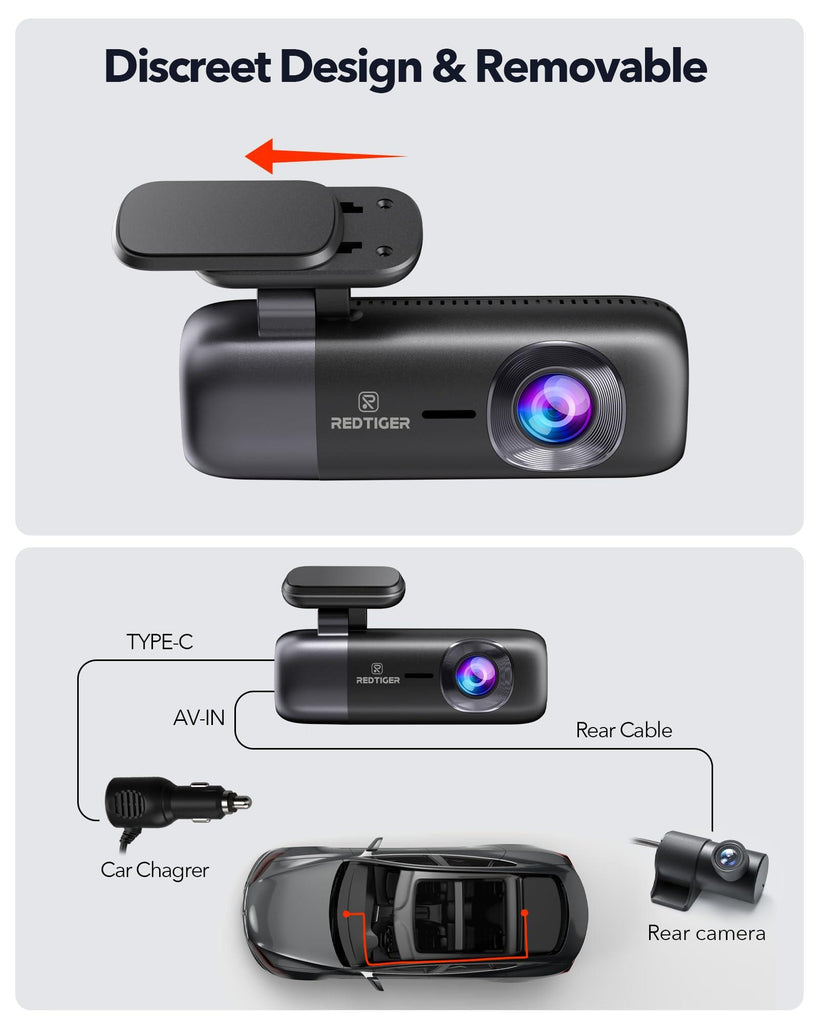 REDTIGER F9 Dash Cam 4K Front and Rear 1080P, Built-in WiFi GPS, Dual Dash Camera for Cars with 32GB Card, Loop Recording, Parking Mode, Smart App Control