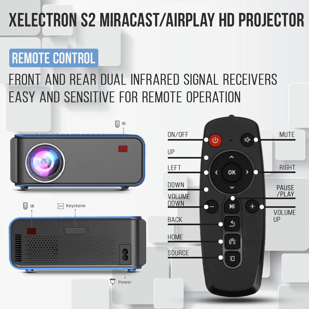 XElectron WiFi S2 Full HD 1080p Resolution Projector | 150" (381 cm) Display | 3800 Lumens (350 ANSI) | Screen Mirroring, YouTube | HDMI, AV, USB, Audio Out Connectivity T4 (Blue)