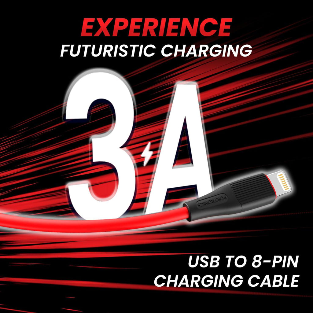 Portronics Silklink 3A USB to 8 Pin Fast charging Cable for Lightning Devices,Premium Silicon Cable, 1M (Red)