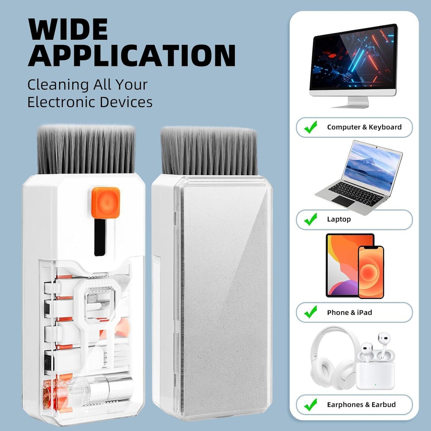 Sounce 10 in 1 Cleaning Kit Computer Screen Brush Tool, Multi-Function Electronic Cleaner Spray for Screen, PCs, Monitors, Keyboards, Desktop, MacBooks, Mobile, iPhones, Earbuds, and Camera - White