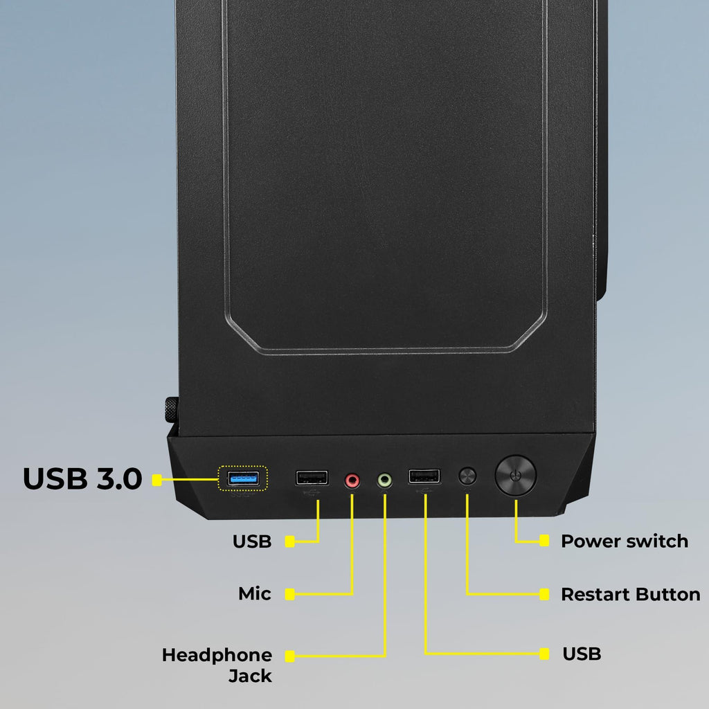 ZEBRONICS ZIUM Mid-Tower Gaming Cabinet, M-ATX/M-Itx, Fins Focussed Multicolor Rear Fan, Multi Color Led Strip, Acrylic Glass Side Panel, USB 3.0, USB 2.0