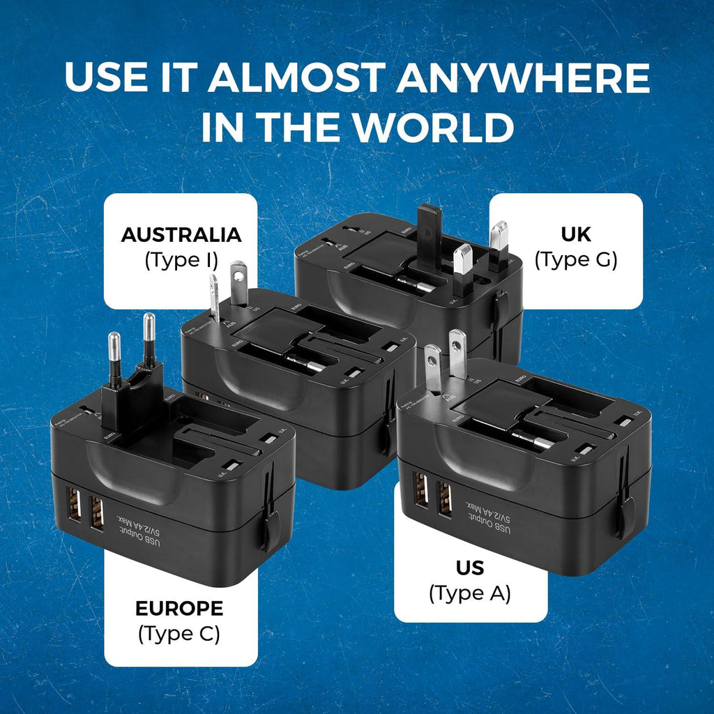 Orei Universal Travel Adapter - 3 in 1 Worldwide Travel Adapter with Dual USB - Universal Socket with 2X USB-A 2.4A - Travel Adapter for US, Europe & More - 3 Year Warranty