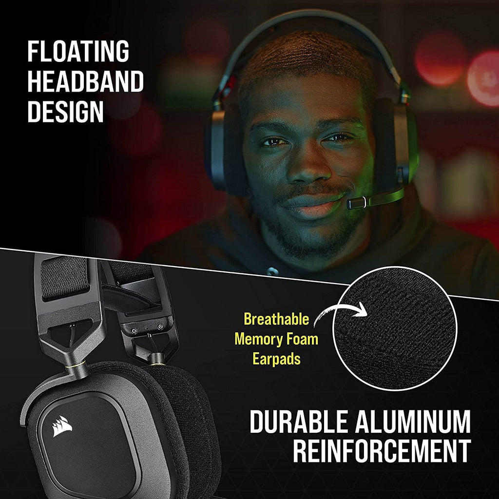 Corsair HS80 RGB Wireless Premium Gaming On Ear Headset with Dolby Atmos Audio (Low-Latency, Omni-Directional Microphone, 60ft Range, Up to 20 Hours Battery Life, PS5/PS4 Wireless Compatibility) Black