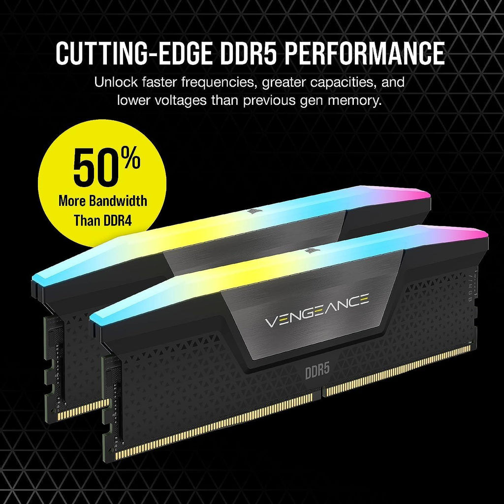 CORSAIR VENGEANCE RGB DDR5 RAM 32GB (2x16GB) 7200MHz CL34 Intel XMP iCUE Compatible Computer Memory - Black (CMH32GX5M2X7200C34)