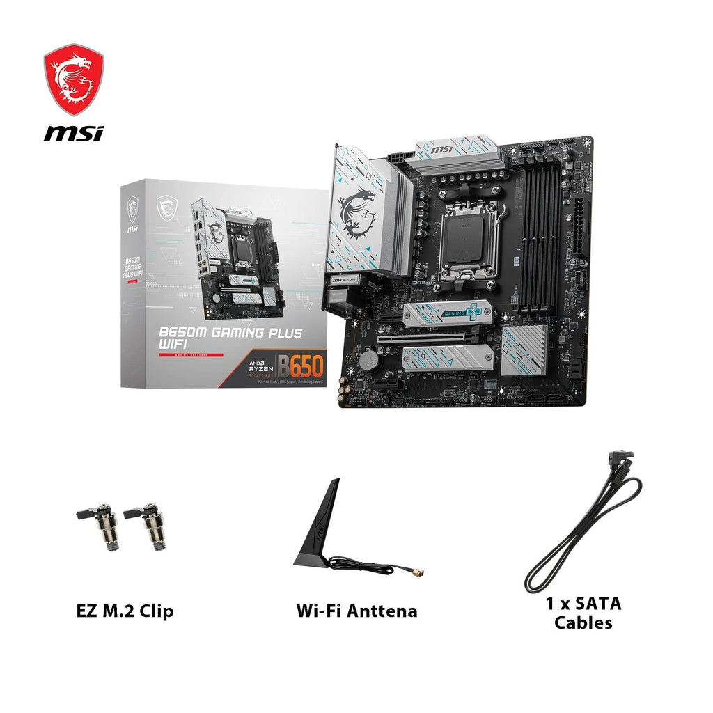 MSI B650M GAMING PLUS WIFI Motherboard, mATX - Supports AMD Ryzen 7000 Series Processors, AM5, DDR5 Memory Boost 7800+MHz/OC, 1 x PCIe 4.0 x16, 2 x M.2 Gen4, Wi-Fi 6E