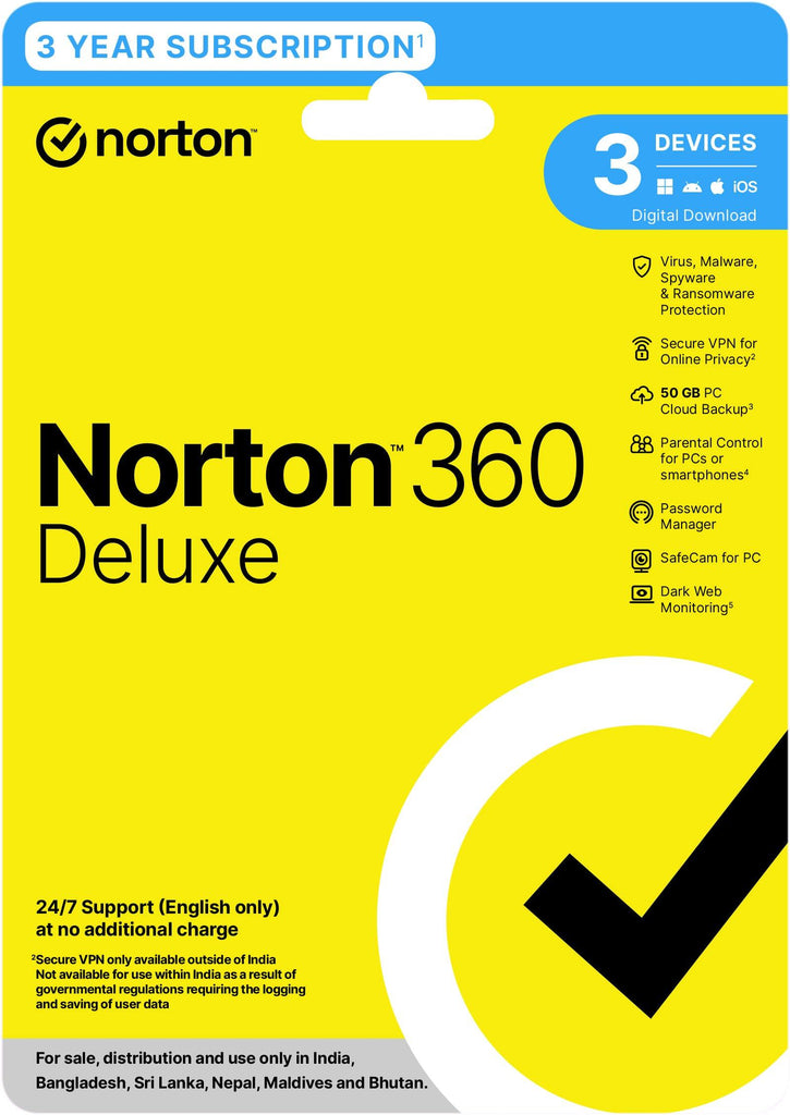 Norton 360 Deluxe |3 Users 3 Years|Total Security for PC, Mac, Android or iOS |Includes Dark Web Monitoring, Password Manager, PC Cloud Back Up, SafeCam for PC & much more |Email Delivery in Hrs