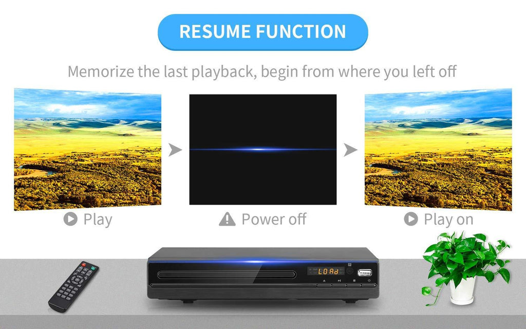 Tojock DVD Player with HDMI AV Output, DVD Player for TV, Contain HD with AV Cable/ Remote Control/ USB Input, All Region Support Home DVD Players, Tojock