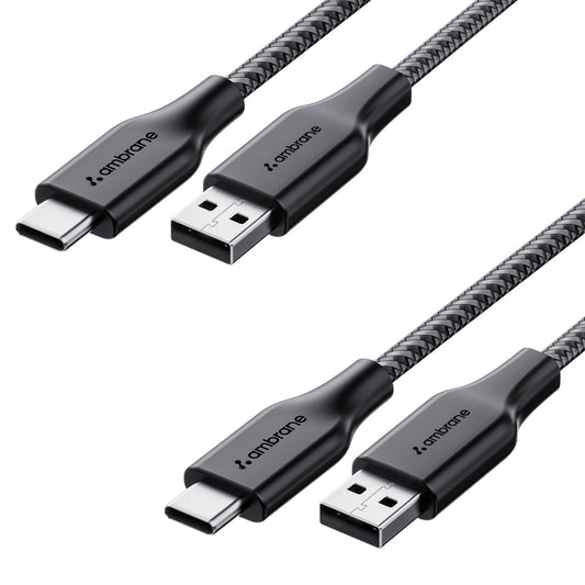 Ambrane Braided Type C Cable (Pack Of 2) Unbreakable 3A Fast Charging 1.5M For Smartphones,Tablets,Laptops & Other Type C Devices,Pd Technology,480Mbps Data Sync,Quick Charge 3.0 (Rct-15 Combo)-Black