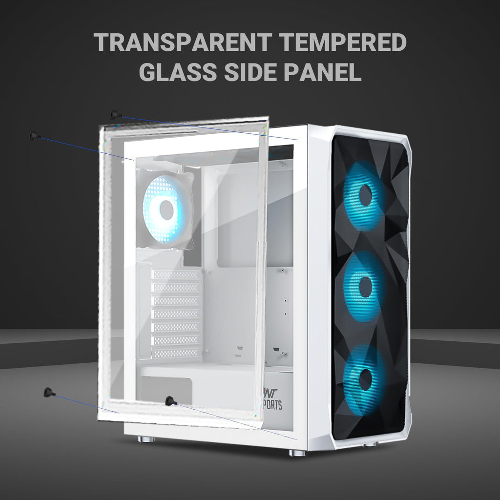 Ant Esports ICE- 112 Mid- Tower Computer Case/Gaming Cabinet - White | Support ATX, Micro-ATX, ITX | Pre-Installed 3 Front Fans & 1 Rear Fan