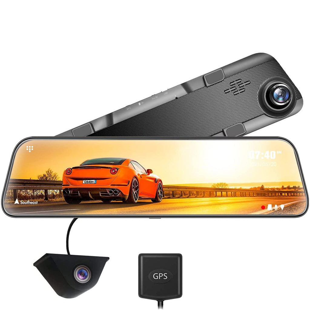 WOLFBOX G840H (UPGRADED) 2.5K Mirror Dual Dash Cam with Wifi | 12'' Mirror Dash Cam Front & Rear | 1080P Rear View Mirror Dash Camera with 32GB TF Card & GPS | Super Night Vision & Parking Monitoring