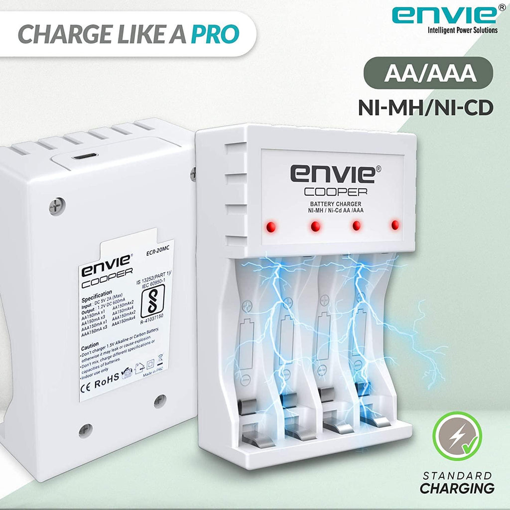 ENVIE® (ECR 20 MC+4xAA2800) Standard Rechargeable Battery Charger for AA & AAA Ni-mh/Ni-Cd with Batteries