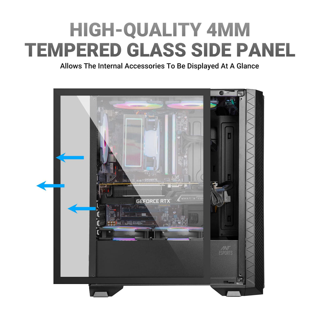 Ant Esports ICE-311MT Mid-Tower ATX Computer Case I Gaming Cabinet – Black Support ATX/MICRO-ATX/ITX Motherboard with 3 x 120 mm ARGB Front Fans and 1 x 120 mm Rear Fan Pre-Installed