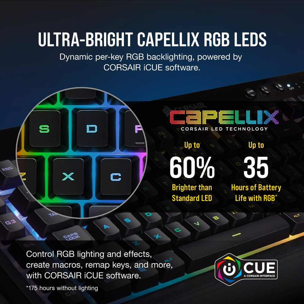 Corsair K57 RGB Wireless Gaming Keyboard with Slipstream Wireless Technology, Backlit RGB LED, Black