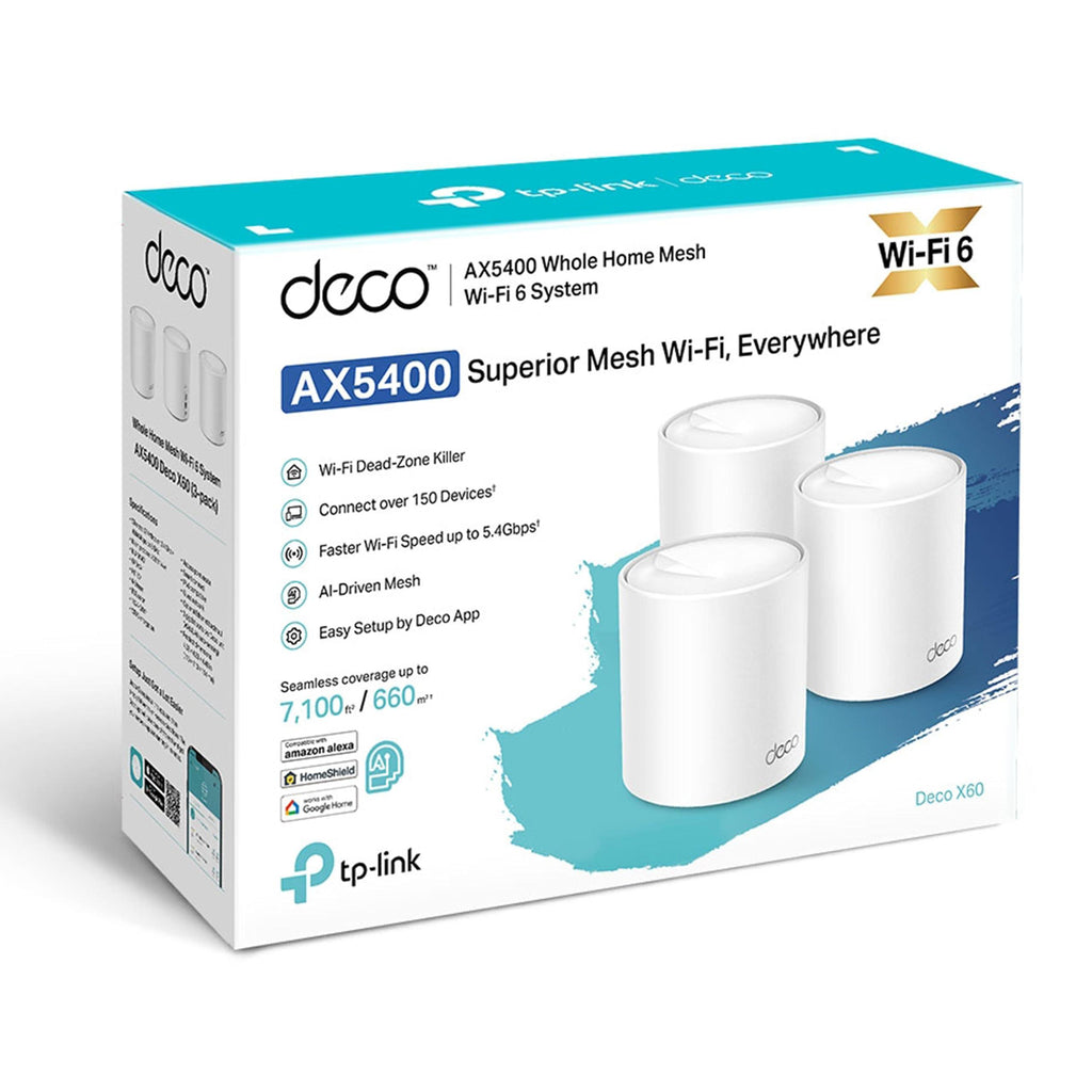 TP-Link Deco X60 Whole Home Mesh Wi-Fi System,AX5400 Wireless WiFi 6 Speeds Up to 5400Mbps,Work with Amazon Echo/Alexa,Ofdma&Mu-Mimo Technology Router,Pack of 3,Dual_Band,White