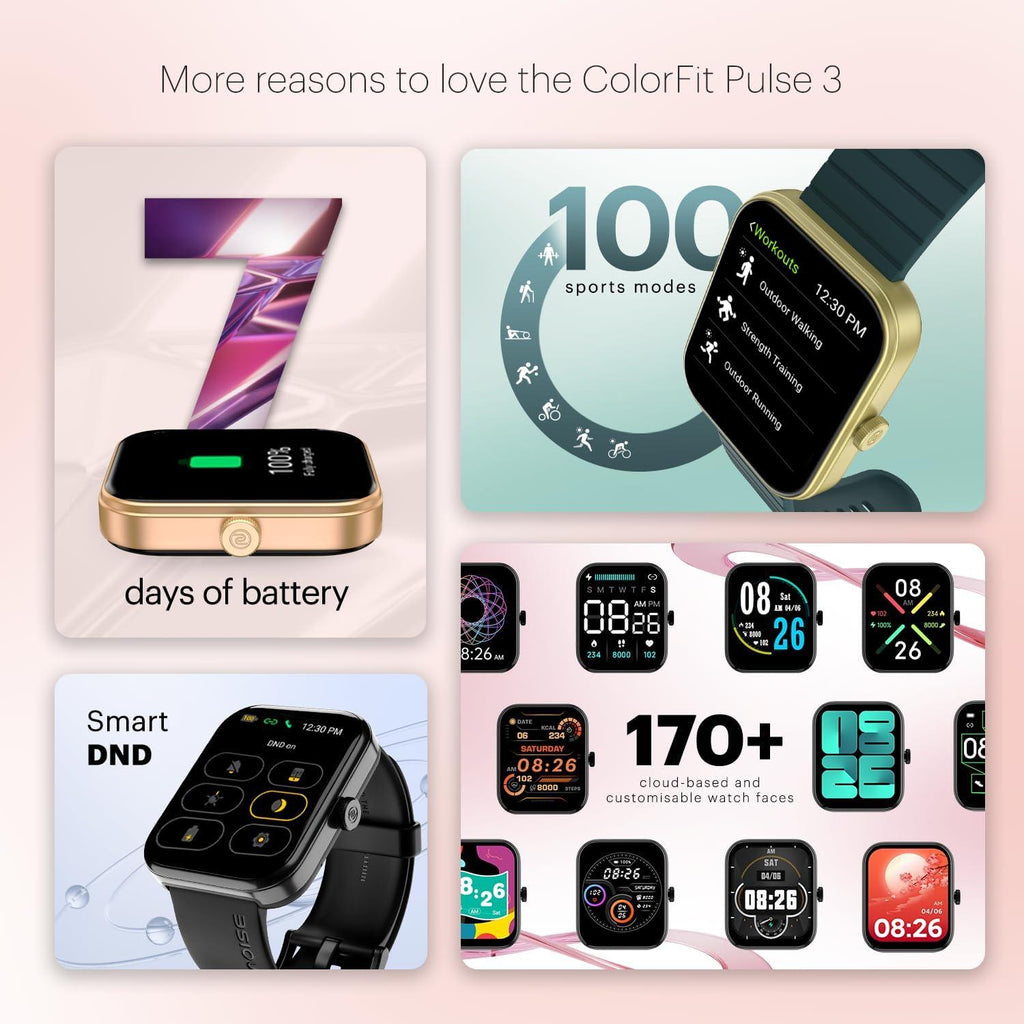 Noise Newly Launched ColorFit Pulse 3 with 1.96" Biggest Display Bluetooth Calling Smart Watch, Premium Build, Auto Sport Detection & 170+ Watch Faces Smartwatch for Men & Women (Deep Wine)